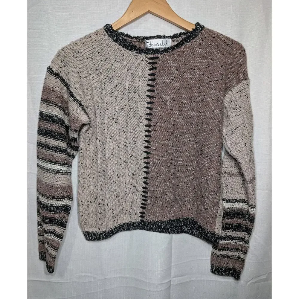 Debra Lubell Vtg Womens Patchwork Knit Sweater Sz M‎ Chunky Textured Colorblock